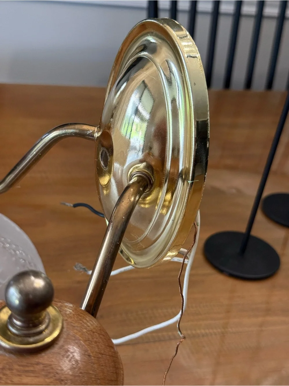 Brass and Frosted Glass Wall Sconce with Wood Accents - White